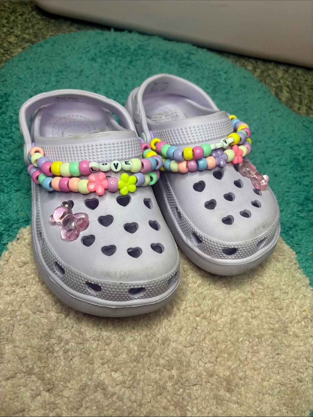 Kids Lavender Heart Crocs with Beaded Charms